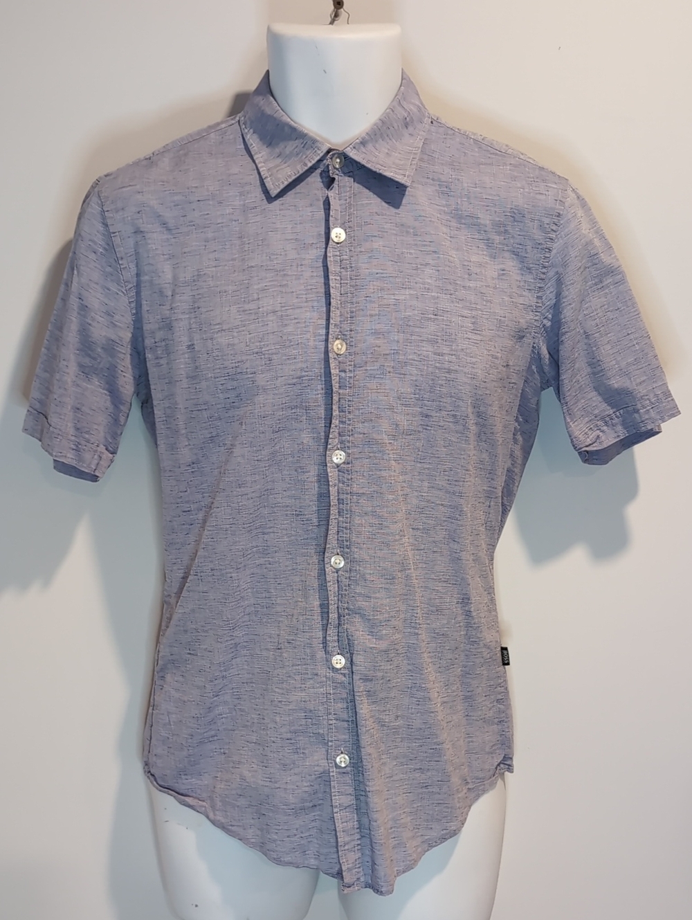 Boss Light Blue Short-Sleeve Button-Down Shirt Cotton Linen Small Slim Fit